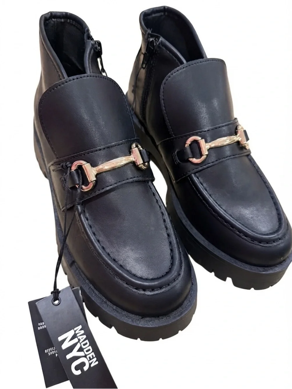Madden NYC Women's Faux Suede Lug Sole Loafer Booties Black NWT